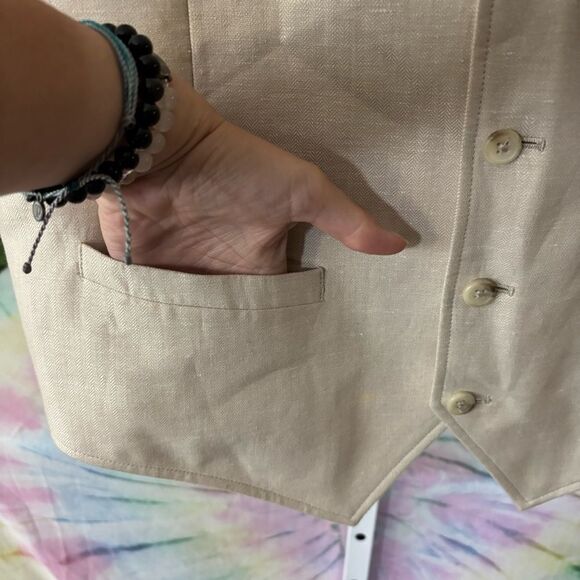 PERRY ELLIS size large Men's Cream Suit Vest linen blend - Picture 3 of 9